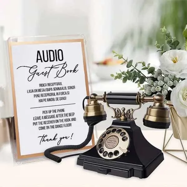 Audio GuestBook retro phone with instructions for guests